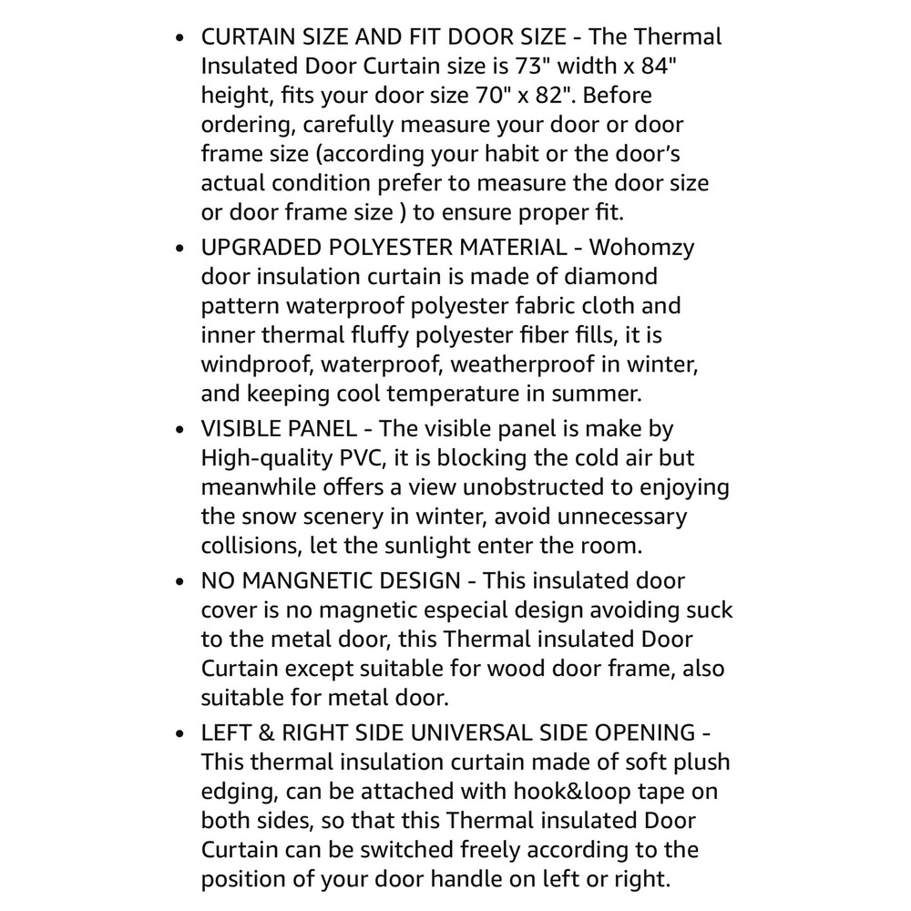 Wohomzy Thermal Insulated Door‎ Curtain 73x84 Gray Diamond Quilted No Magnetic - Picture 9 of 12